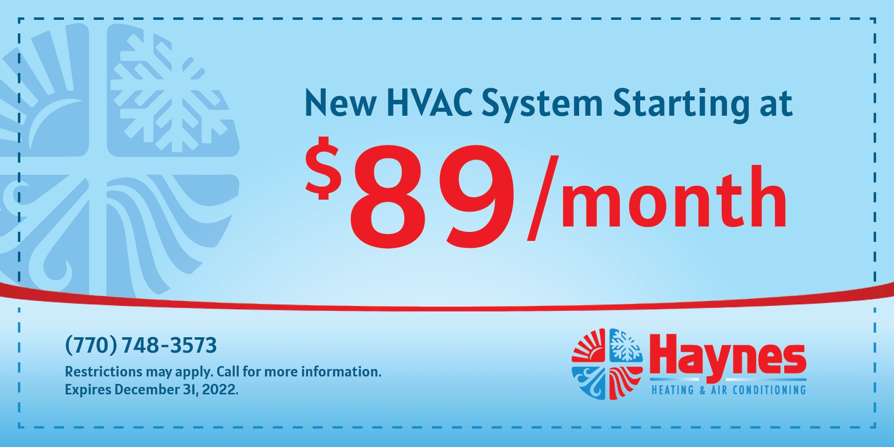 new hvac system starting at $89 per month